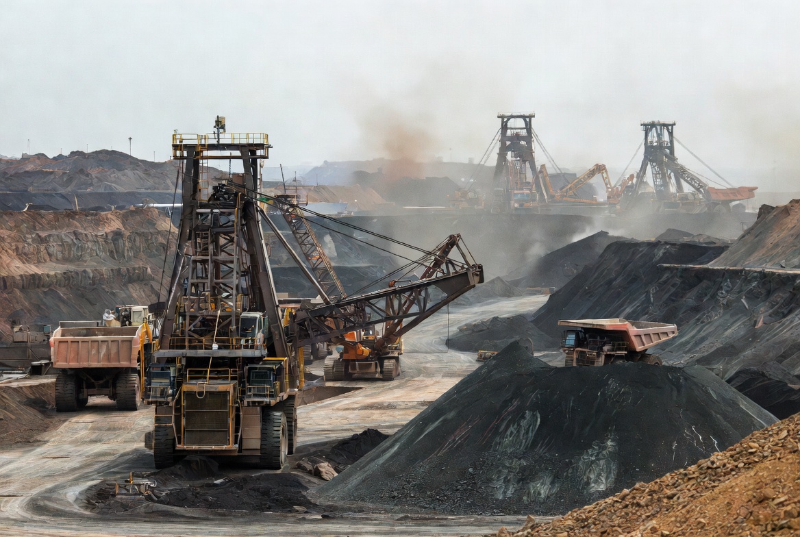 Large excavator loading ore at an industrial copper mining operation