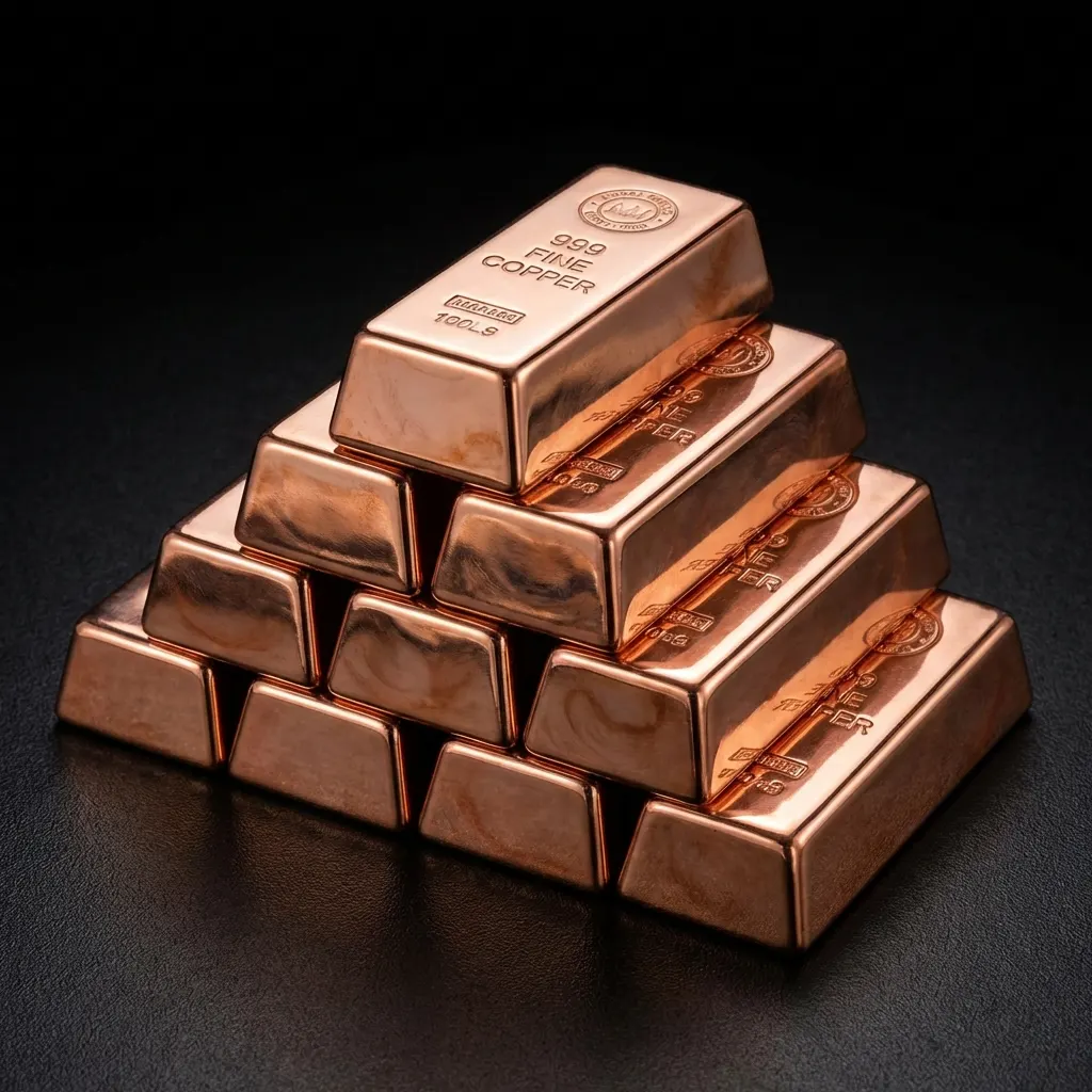 Stacked copper bullion bars for physical investment